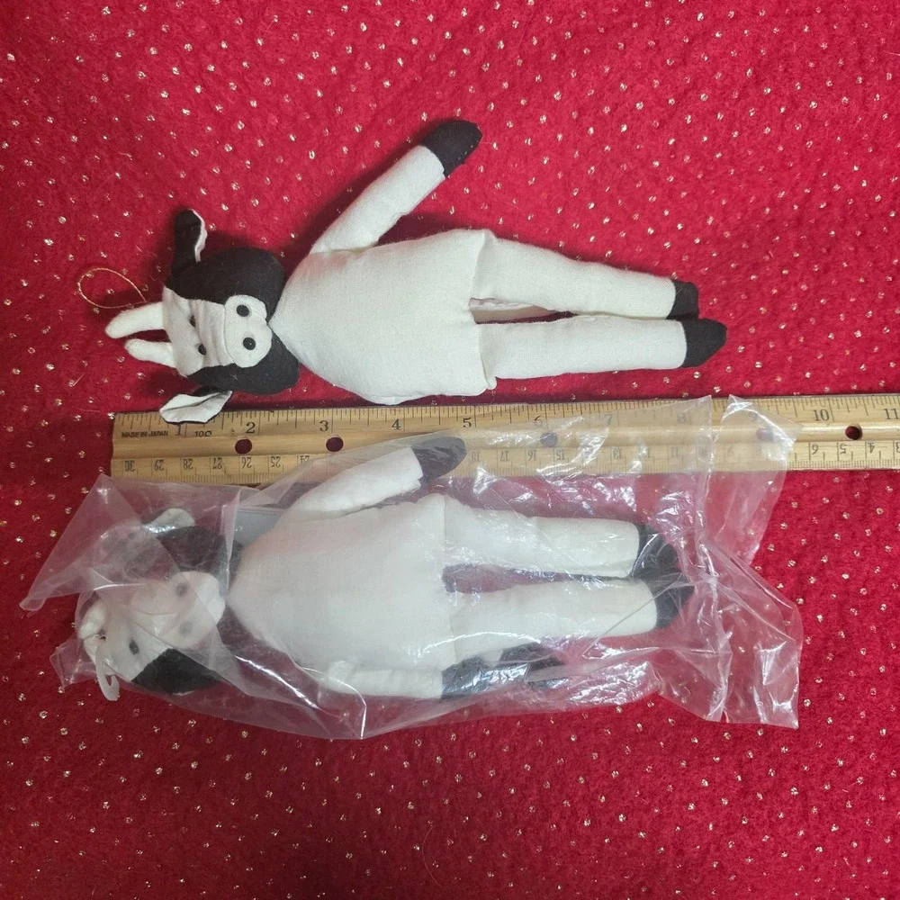 Vintage Leewards Cow Plush Ornaments‎ Set of 2 Black White Hanging Dolls Holiday